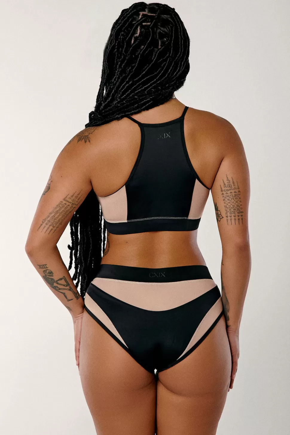 Women CXIX High Waisted Bottoms*Goddess High Waisted Bottoms - Black With Sand Mesh