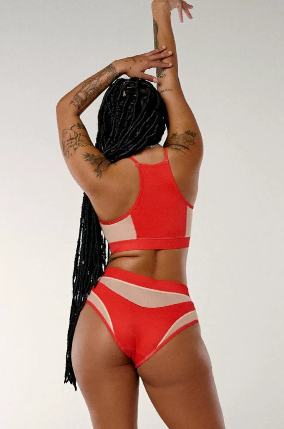 Women CXIX High Waisted Bottoms*Goddess High Waisted Bottoms - Red With Sand Mesh