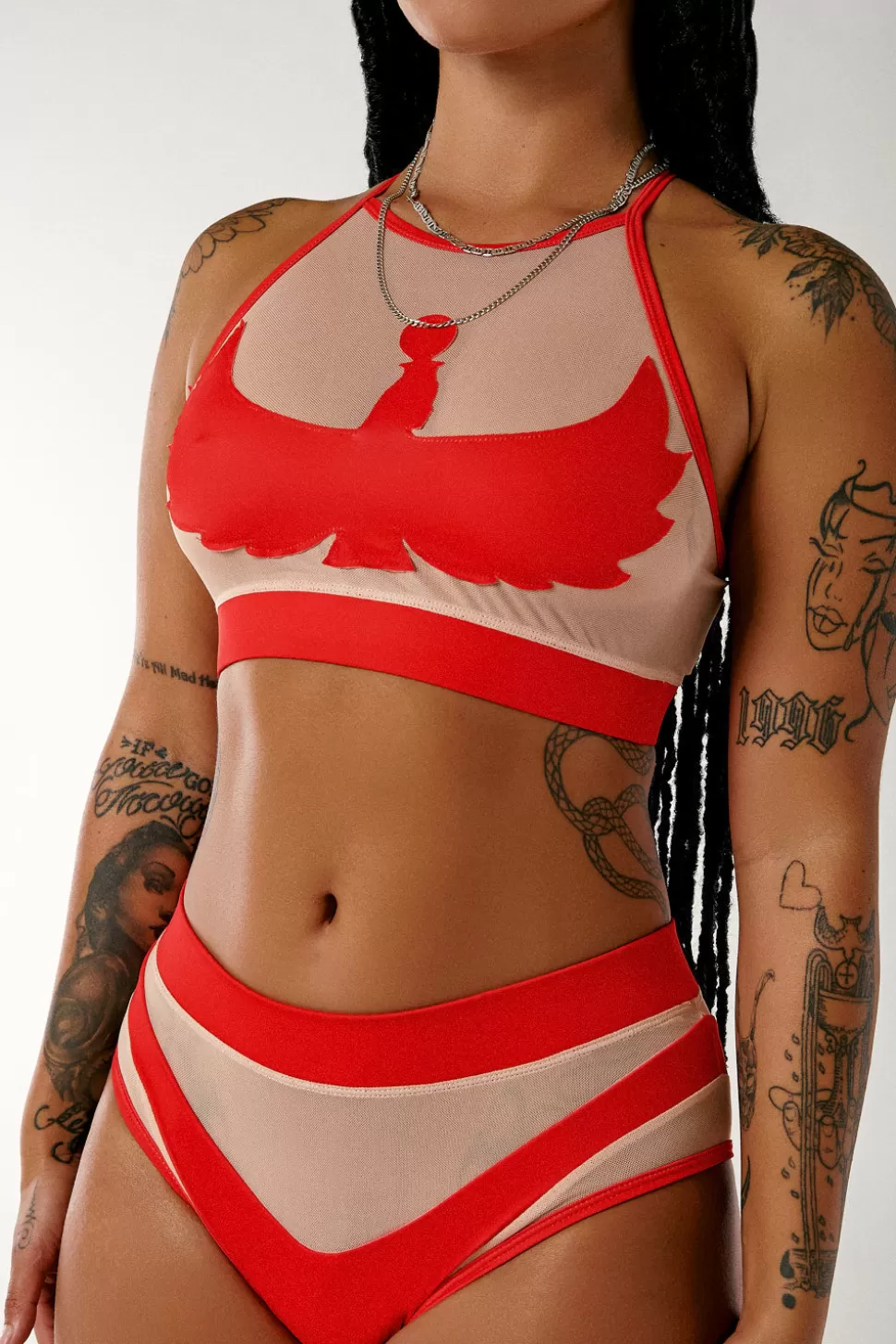 Women CXIX High Waisted Bottoms*Goddess High Waisted Bottoms - Red With Sand Mesh