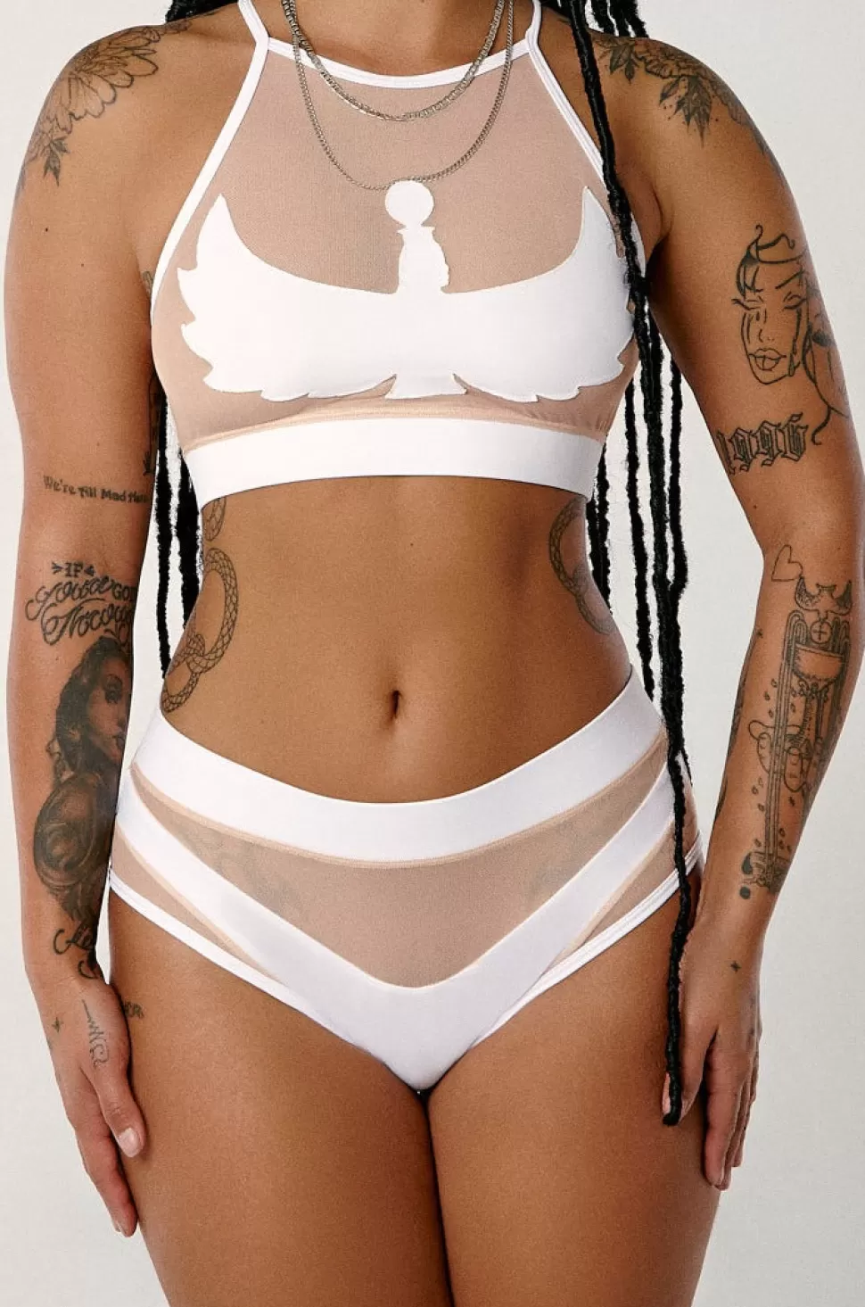 Women CXIX High Waisted Bottoms*Goddess High Waisted Bottoms - White With Sand Mesh