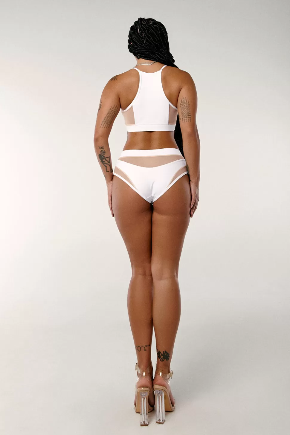 Women CXIX High Waisted Bottoms*Goddess High Waisted Bottoms - White With Sand Mesh