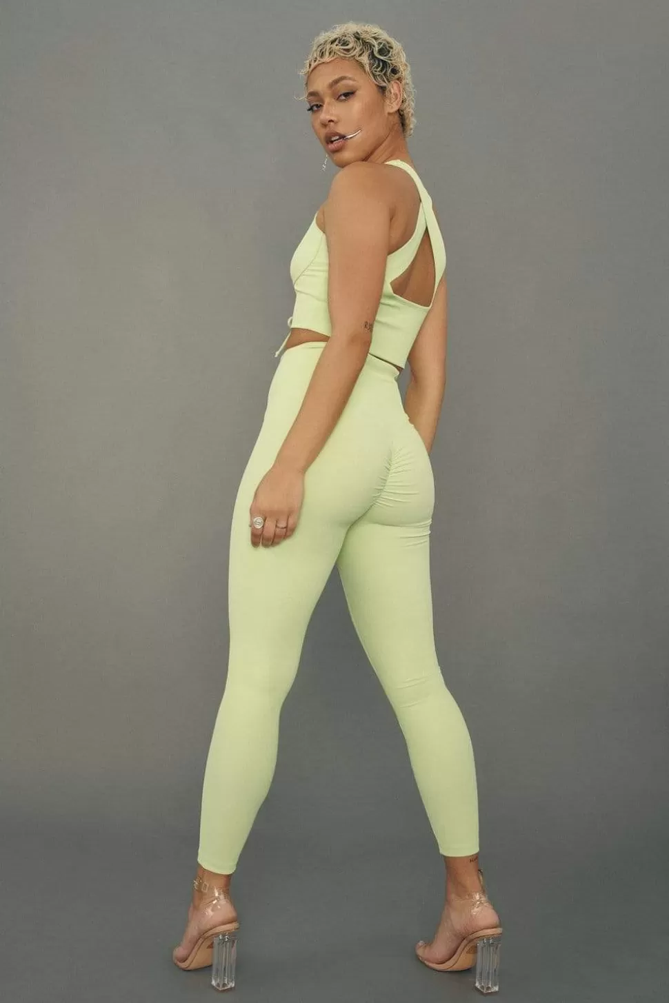 Women CXIX Leggings & Bikers*Move It Ribbed Corset Leggings - Appletini