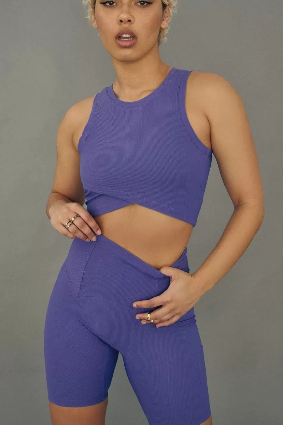 Women CXIX Tees & Tops*Stretch It Out Ribbed Crop - Violet Dusk